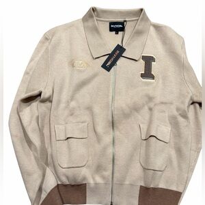 INVN CBL Men’s Collegiate Knit Zip Sweater Camel Varsity Size Large